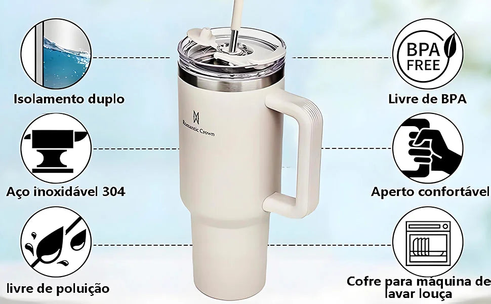 🥤 Copo Térmico Inox 1.2L com Tampa e Canudo – Premium Portable Cup