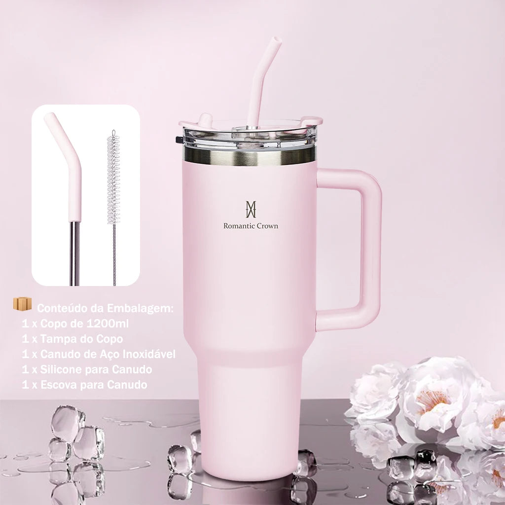 🥤 Copo Térmico Inox 1.2L com Tampa e Canudo – Premium Portable Cup