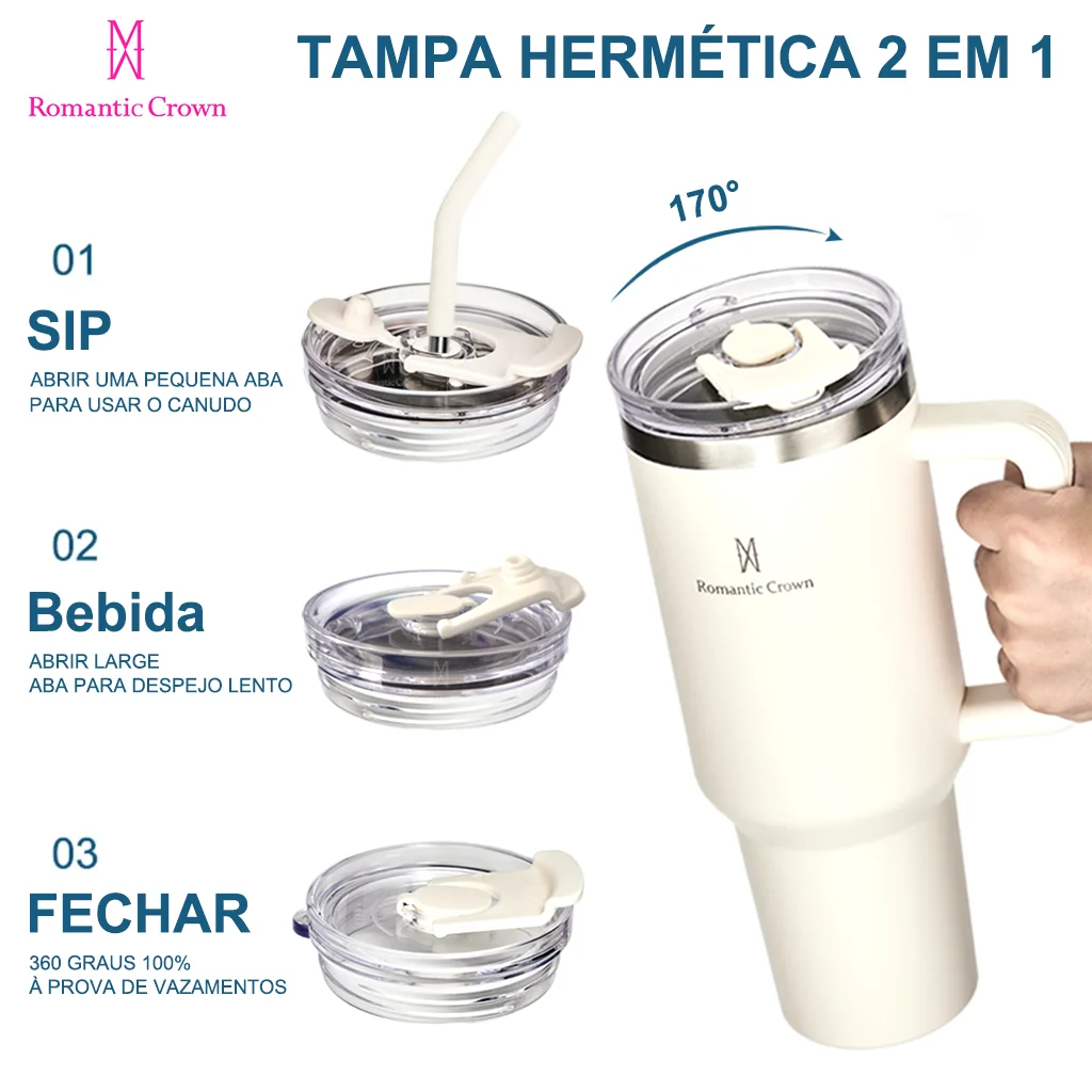 🥤 Copo Térmico Inox 1.2L com Tampa e Canudo – Premium Portable Cup