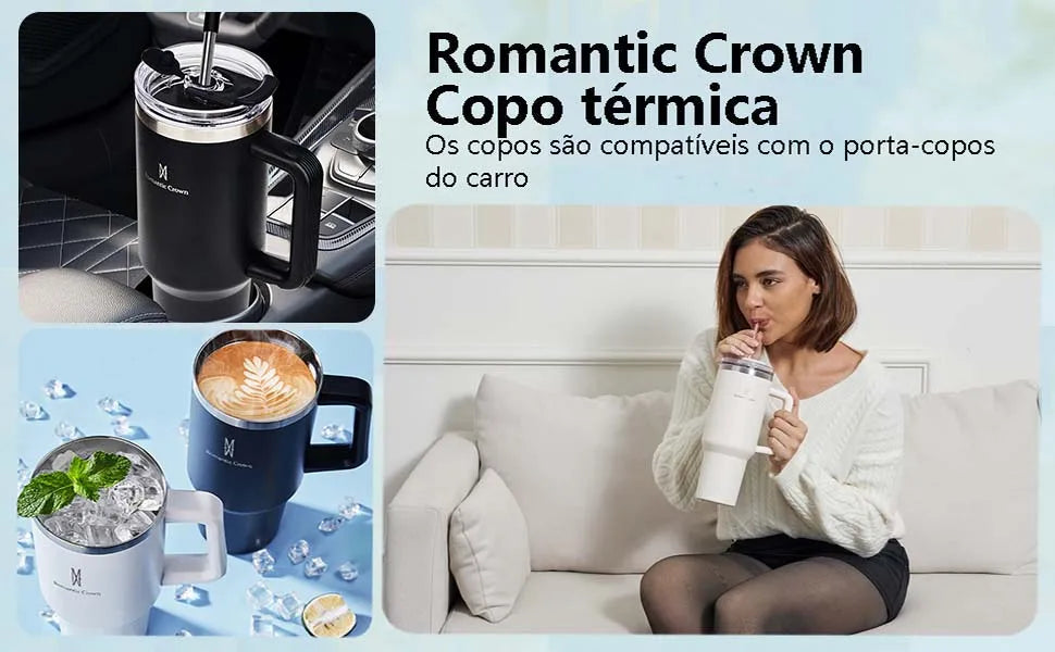 🥤 Copo Térmico Inox 1.2L com Tampa e Canudo – Premium Portable Cup
