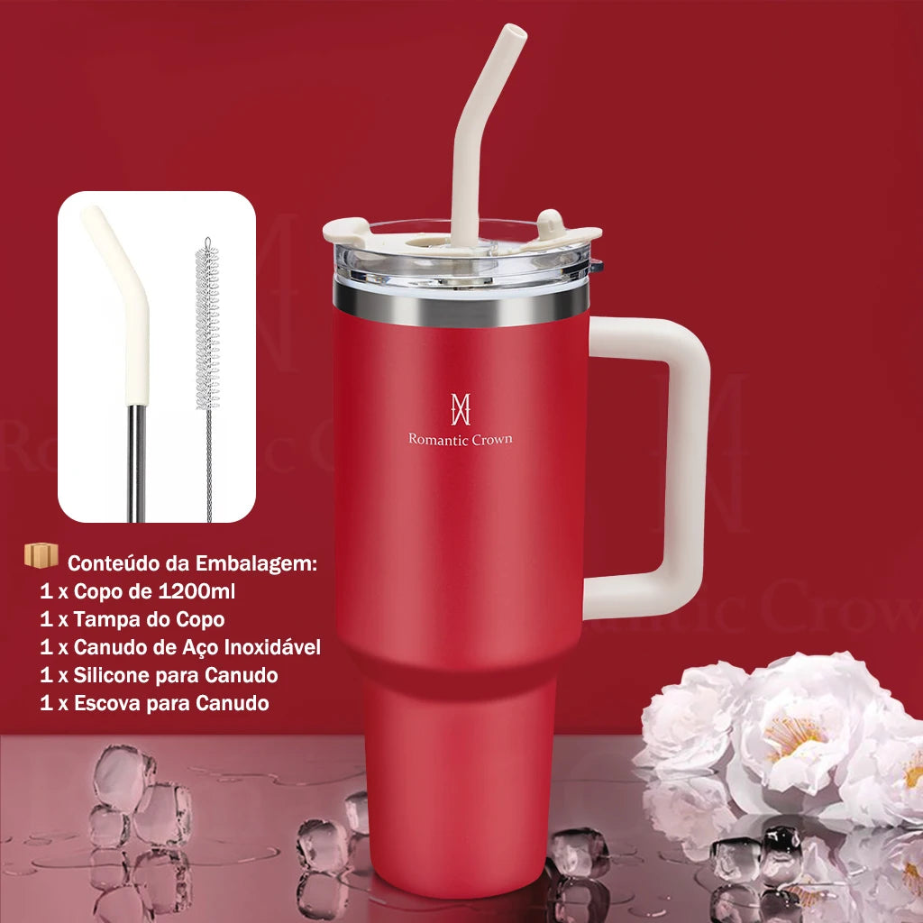 🥤 Copo Térmico Inox 1.2L com Tampa e Canudo – Premium Portable Cup