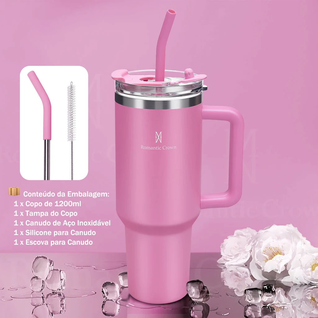 🥤 Copo Térmico Inox 1.2L com Tampa e Canudo – Premium Portable Cup