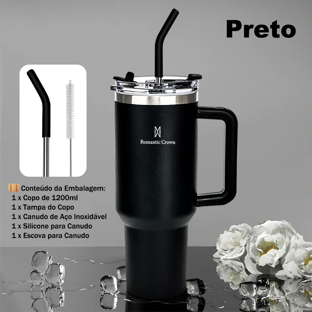 🥤 Copo Térmico Inox 1.2L com Tampa e Canudo – Premium Portable Cup