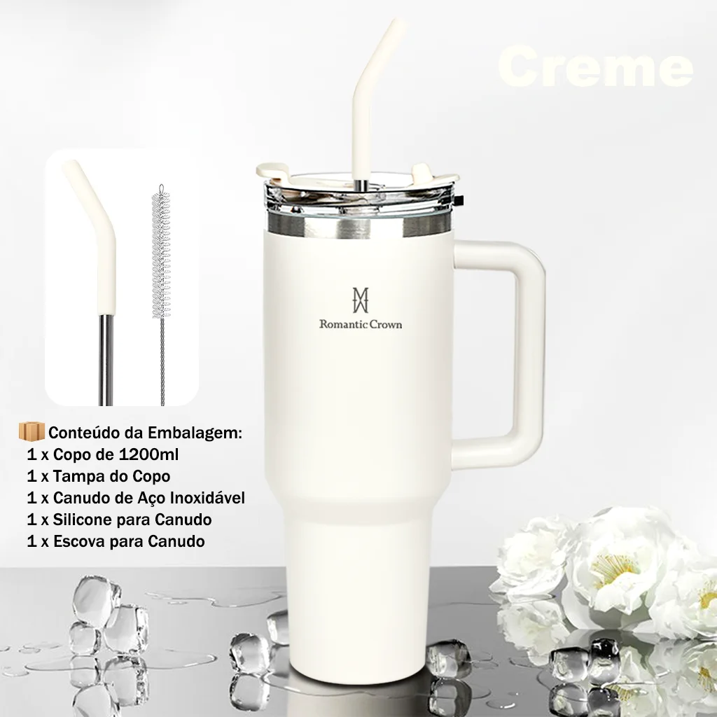 🥤 Copo Térmico Inox 1.2L com Tampa e Canudo – Premium Portable Cup