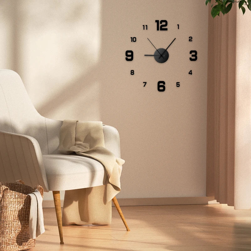 Relógio de Parede DIY 3D Sem Moldura – Decoração Moderna e Silenciosa