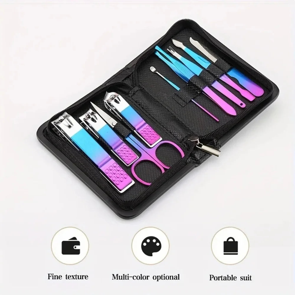 Kit Manicure e Pedicure em Aço Inoxidável – Cortadores de Unha, Tesoura e Estojo Portátil