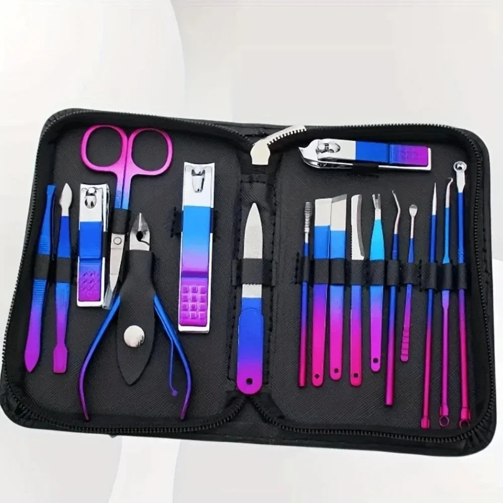 Kit Manicure e Pedicure em Aço Inoxidável – Cortadores de Unha, Tesoura e Estojo Portátil