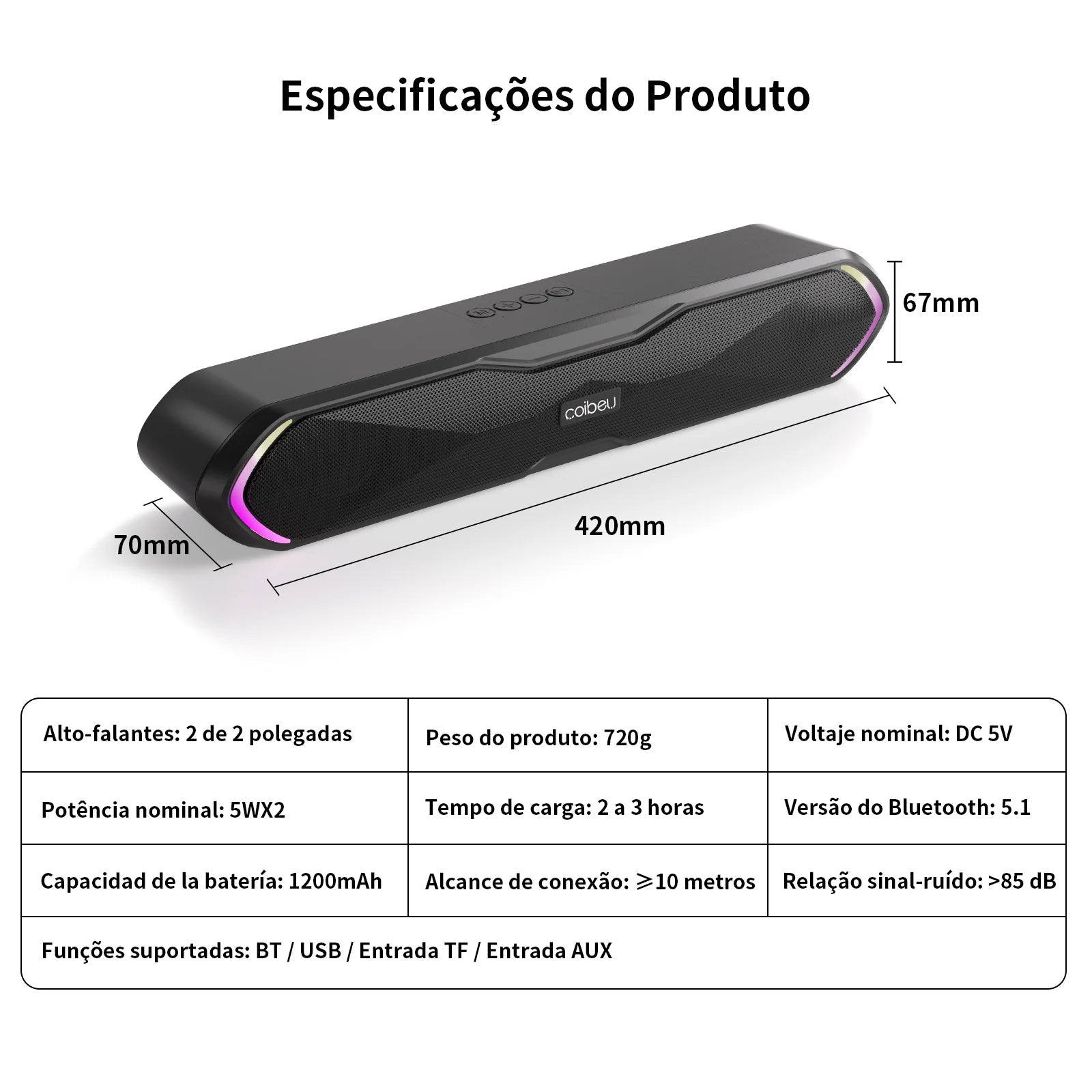 🔥 Caixa de Som Bluetooth Portátil com Som Estéreo e USB