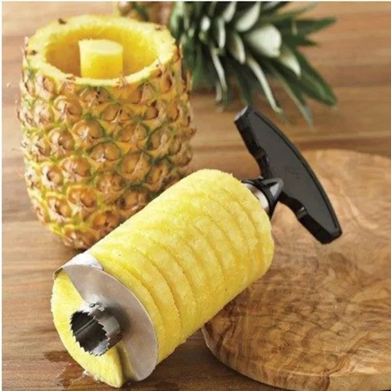 Cortador e Descascador de Abacaxi em Aço Inoxidável – Fatiador Espiral Prático e Rápido