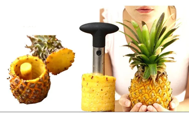 Cortador e Descascador de Abacaxi em Aço Inoxidável – Fatiador Espiral Prático e Rápido