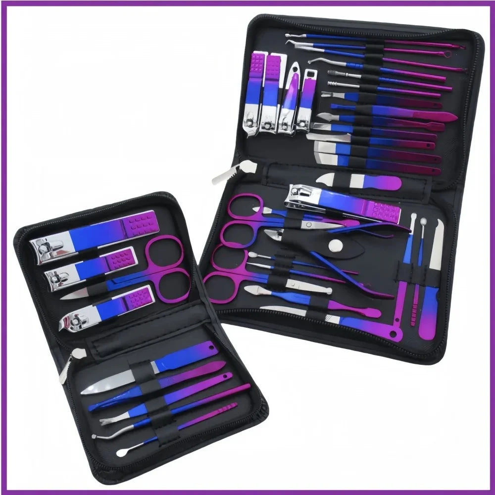 Kit Manicure e Pedicure em Aço Inoxidável – Cortadores de Unha, Tesoura e Estojo Portátil