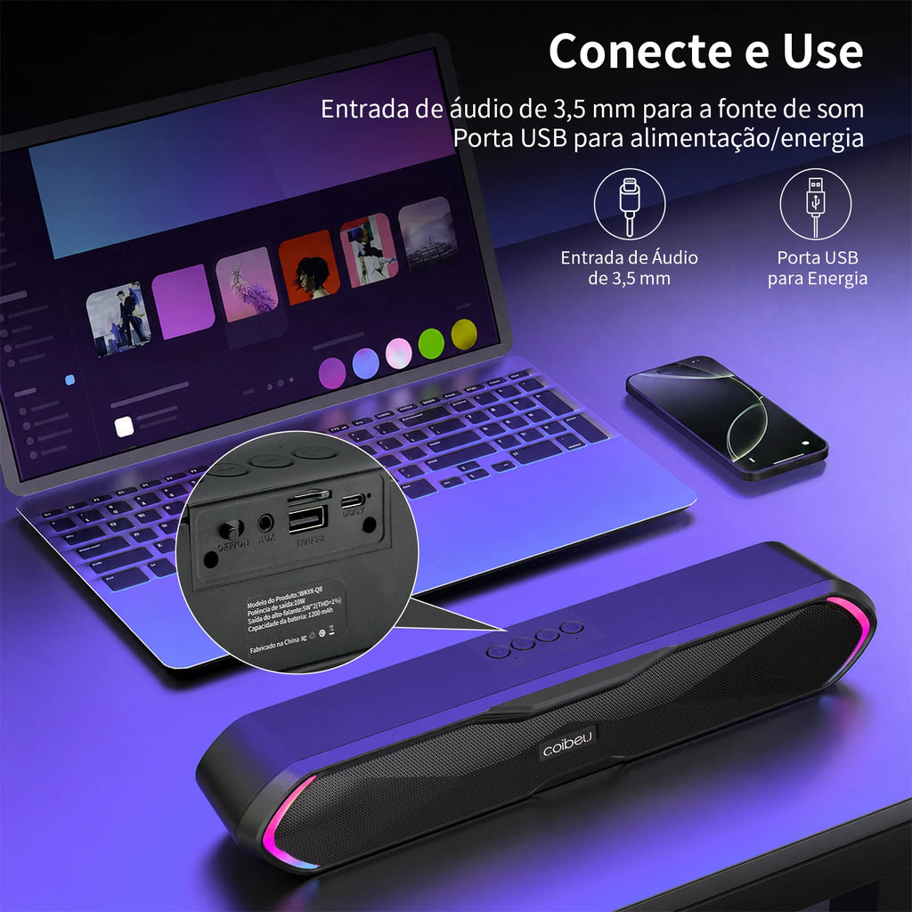 🔥 Caixa de Som Bluetooth Portátil com Som Estéreo e USB