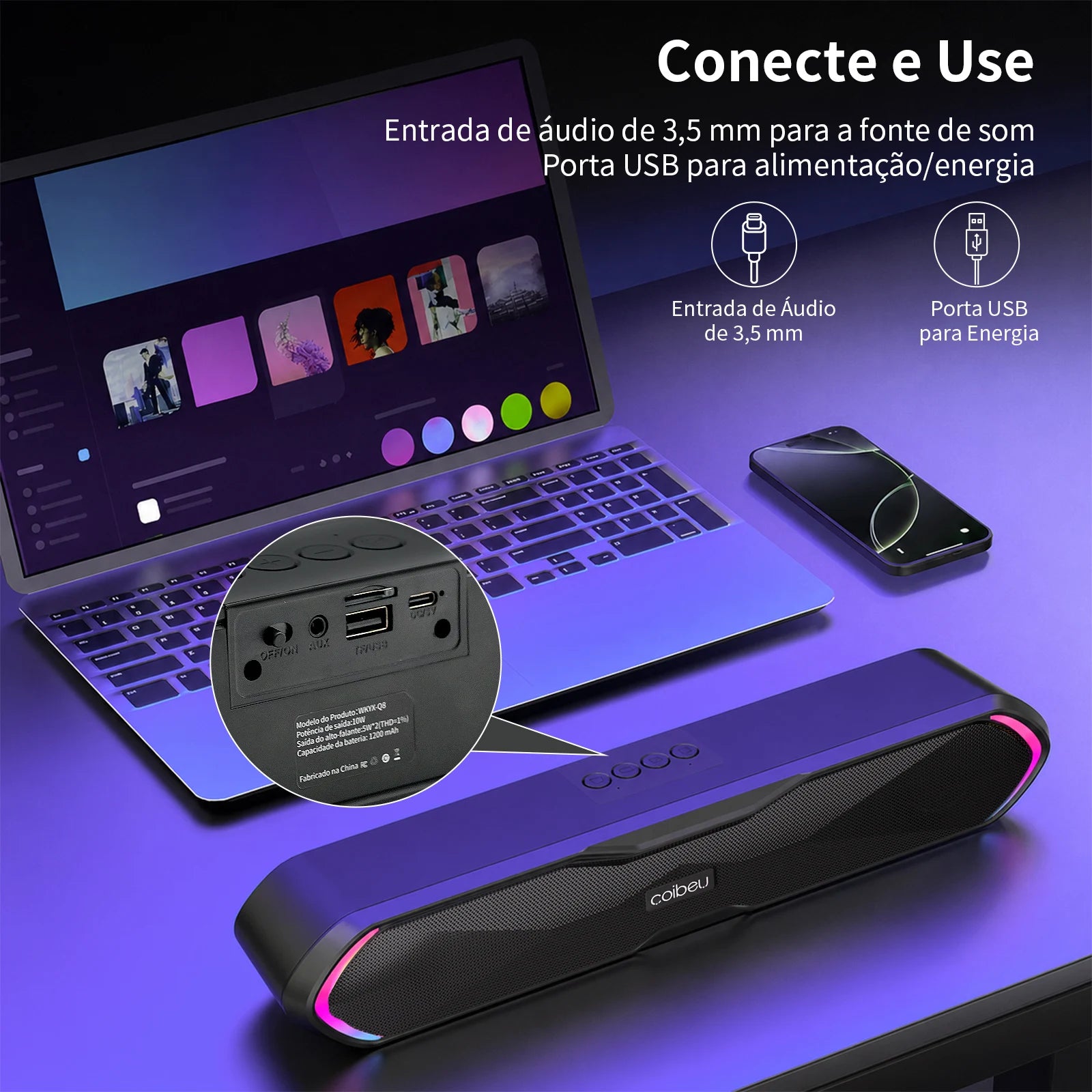 🔥 Caixa de Som Bluetooth Portátil com Som Estéreo e USB