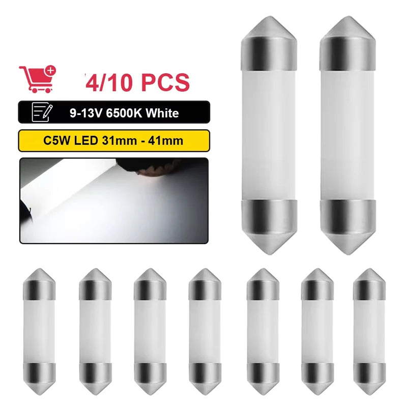 Kit Lâmpadas LED Automotivas C5W C10W 12V Super Branca 6500K