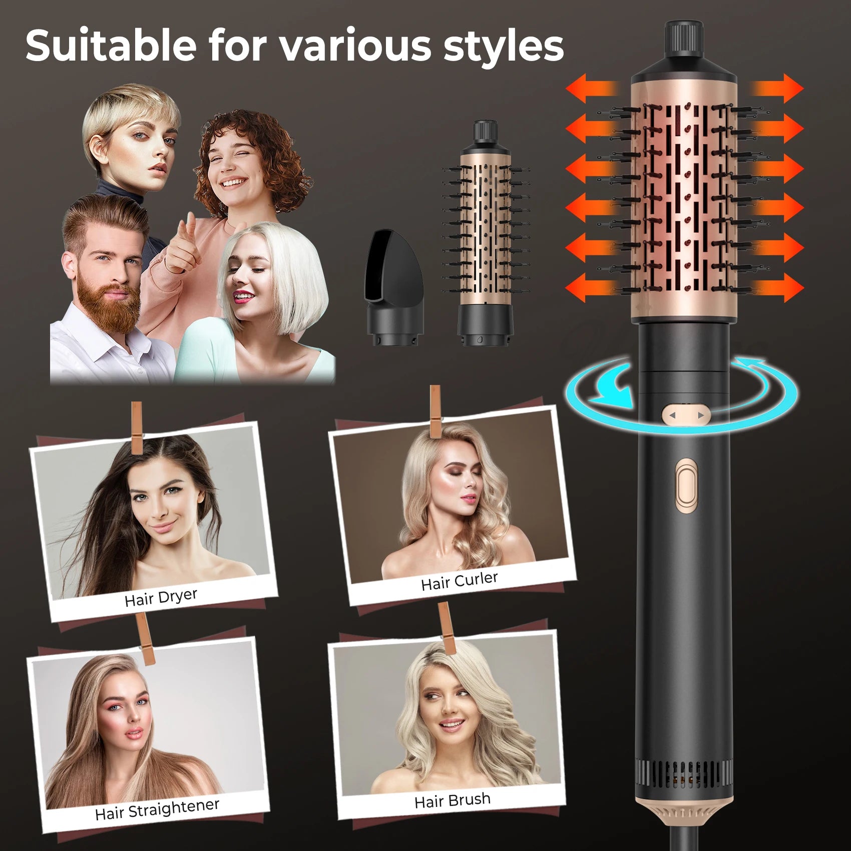 Escova Secadora Rotativa 2 em 1 Modeladora de Cabelo Profissional