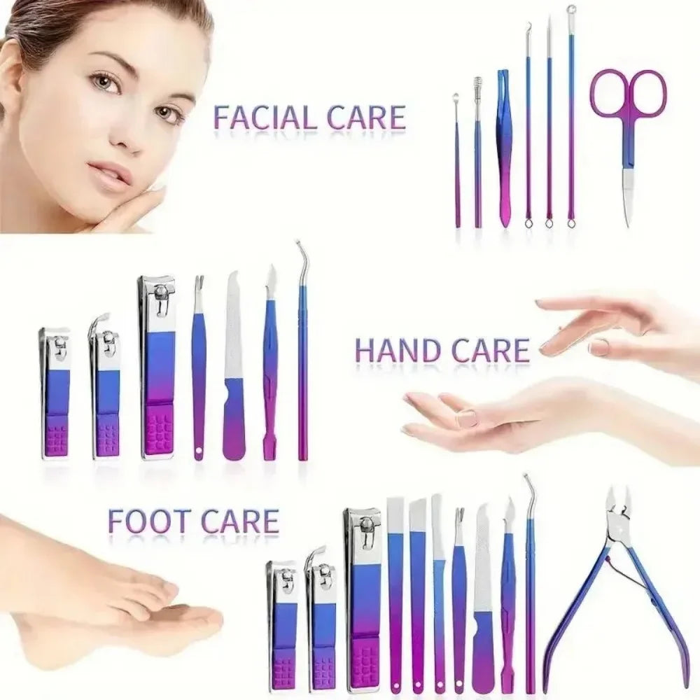 Kit Manicure e Pedicure em Aço Inoxidável – Cortadores de Unha, Tesoura e Estojo Portátil