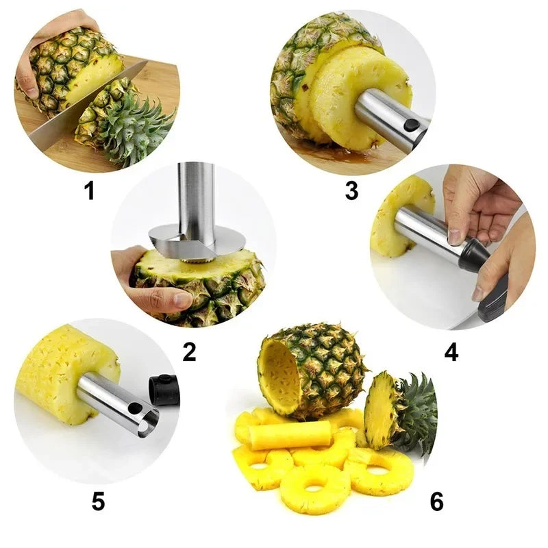 Cortador e Descascador de Abacaxi em Aço Inoxidável – Fatiador Espiral Prático e Rápido