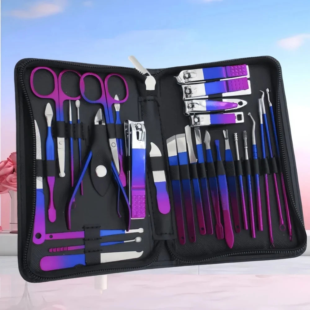 Kit Manicure e Pedicure em Aço Inoxidável – Cortadores de Unha, Tesoura e Estojo Portátil