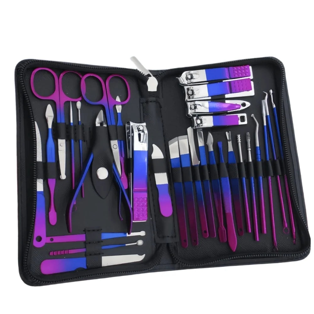 Kit Manicure e Pedicure em Aço Inoxidável – Cortadores de Unha, Tesoura e Estojo Portátil