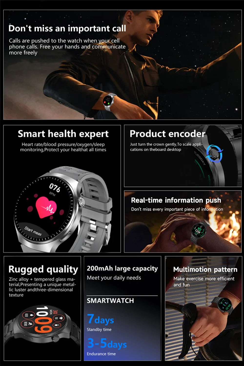 Smartwatch Masculino 2025 HD Bluetooth Chamadas e Monitor de Saúde