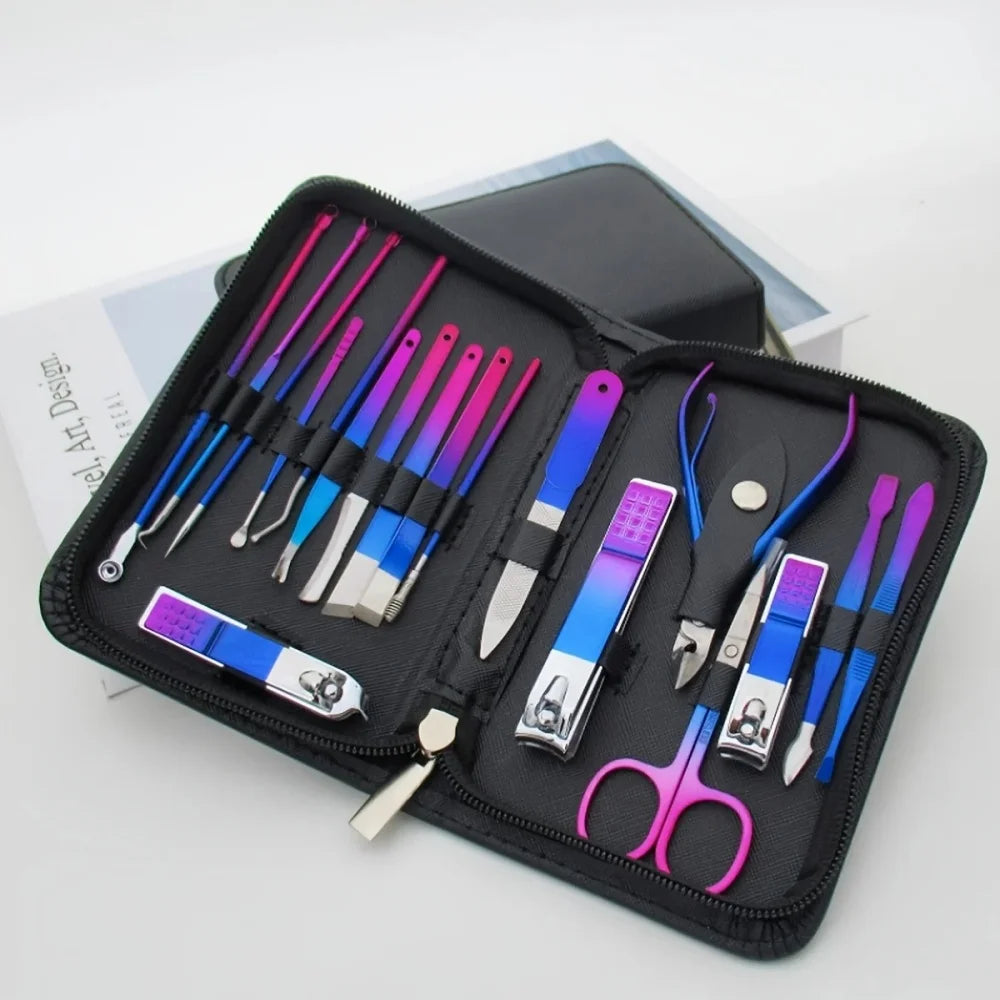 Kit Manicure e Pedicure em Aço Inoxidável – Cortadores de Unha, Tesoura e Estojo Portátil