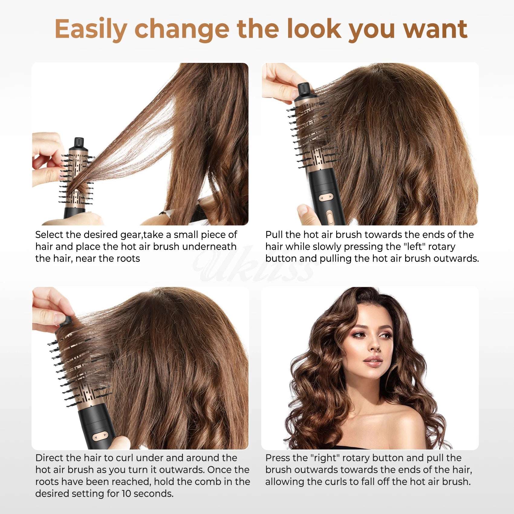 Escova Secadora Rotativa 2 em 1 Modeladora de Cabelo Profissional