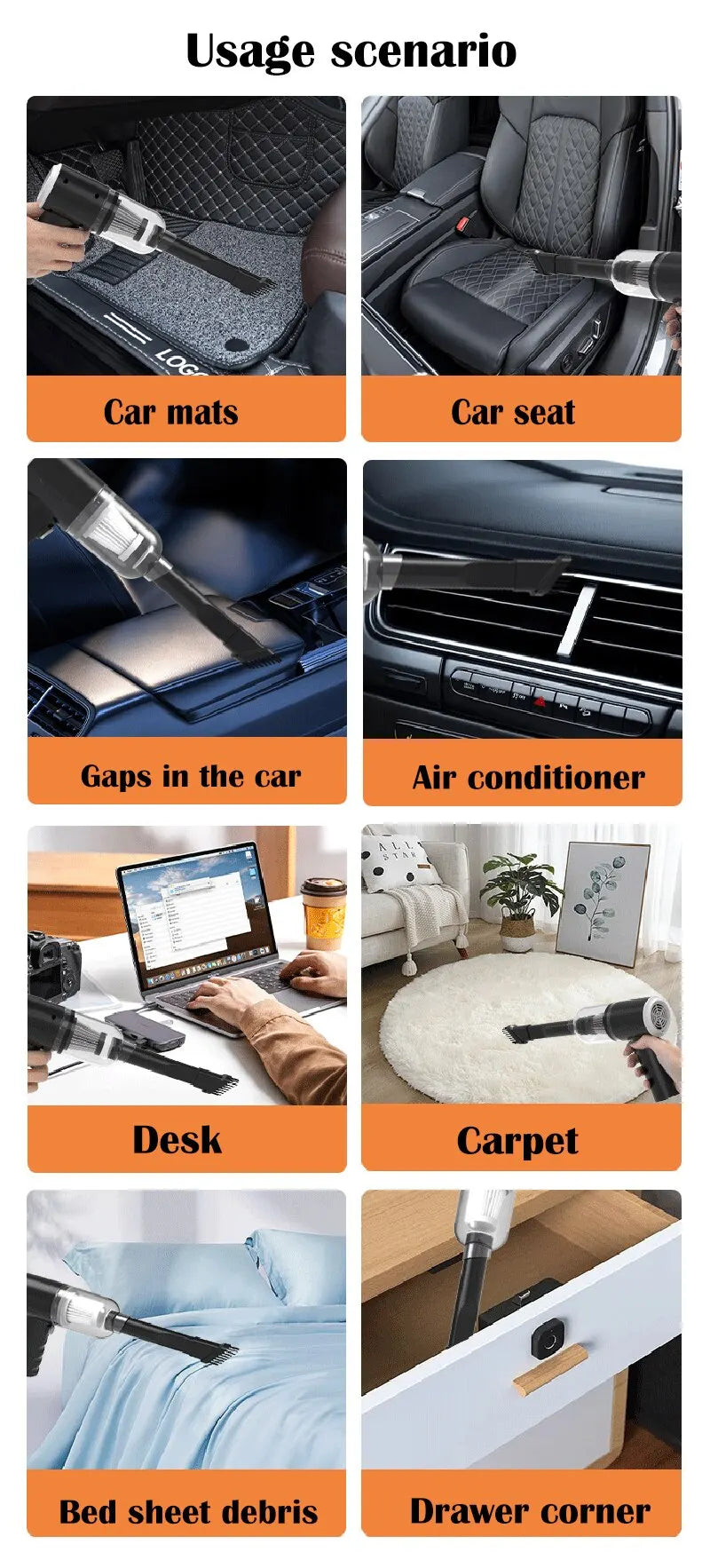 Mini Aspirador Wireless 9000Pa Potente Para Carro e Sofá